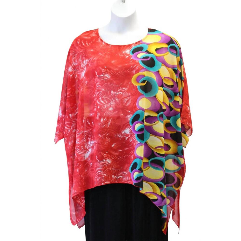 NEW STERLING STYLES women's abstract print art to wear top in red